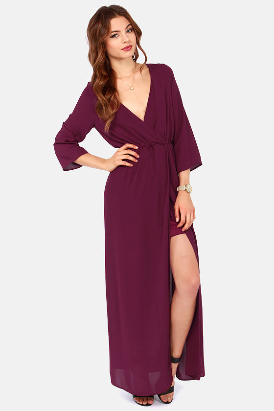 burgundy wrap dress long