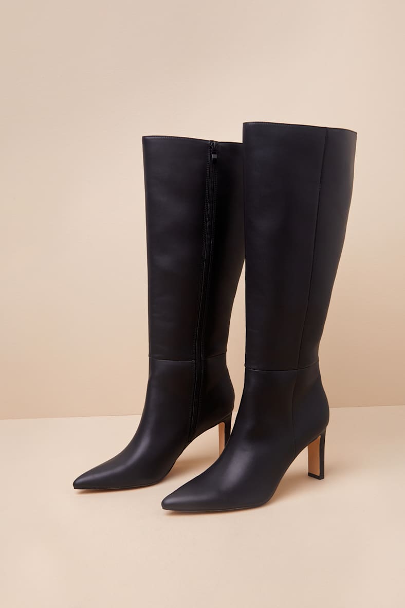 Elander Black Pointed-Toe Over-the-Knee Boots