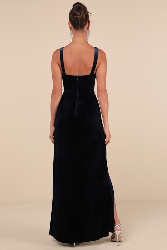 Shop Lulus Elegant Sweetie Dark Navy Velvet Square Neck Maxi Dress