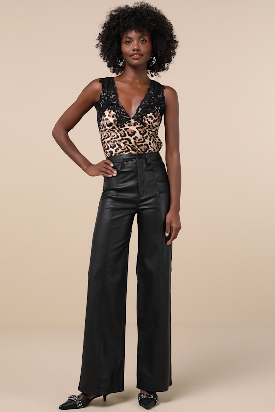 Far Out Vegan Leather High Rise Wide-Leg Pants 5