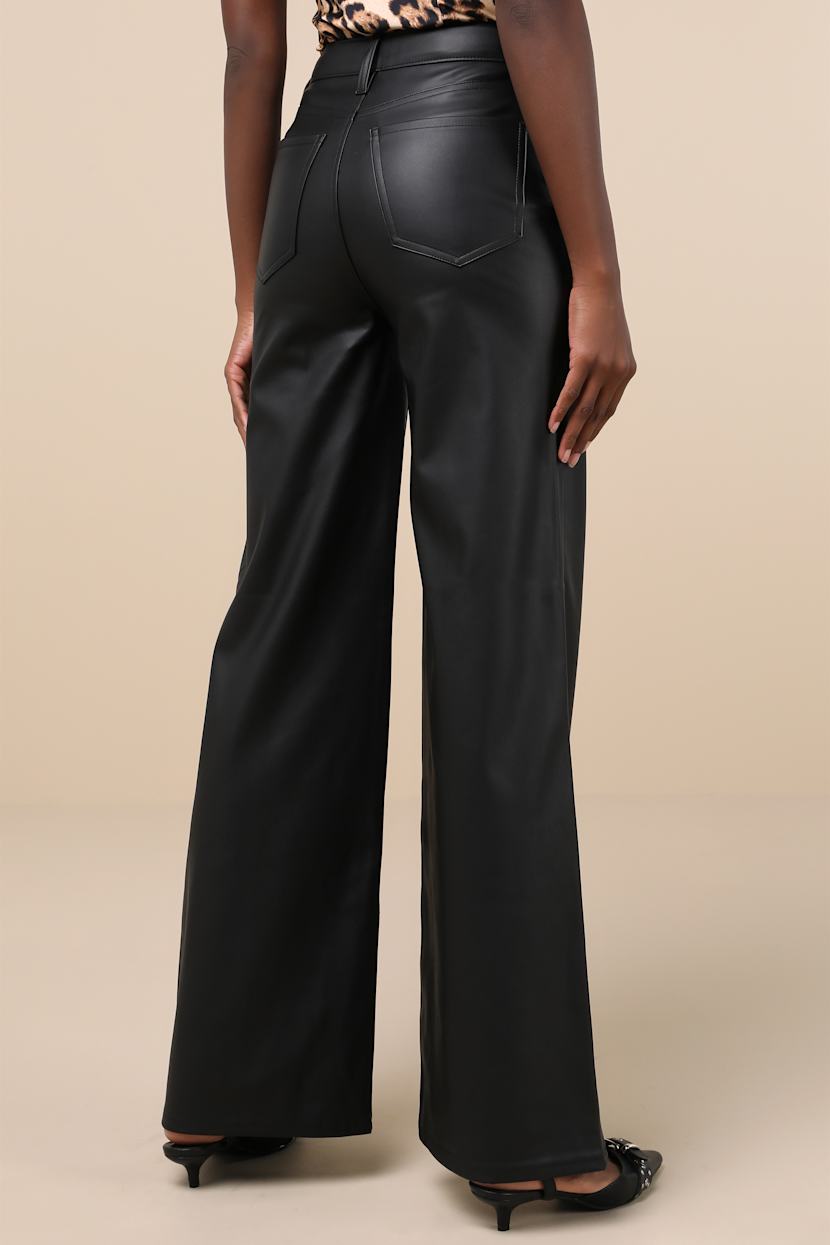 Daze Denim Far Out - Black Vegan Leather Pants - Wide-Leg Pants  