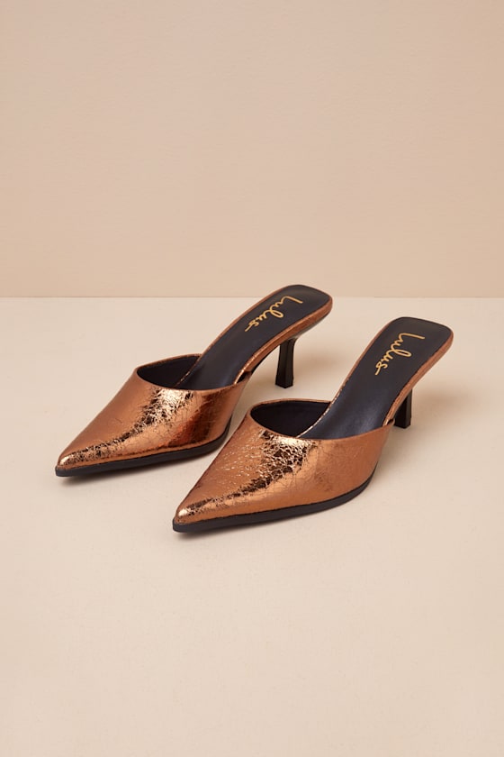 Gerralynn Bronze Distressed Pointed-Toe Low Heel Mule Pumps 1