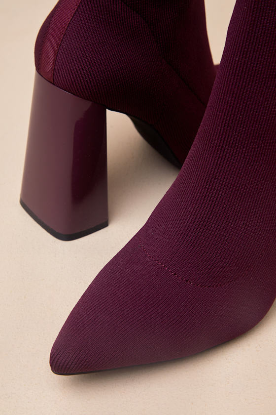 Lulus Feliciaa Wine Ribbed Knit Pointed-toe Sock Boots In Purple