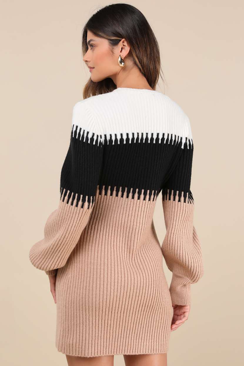 white christmas dresses Cozy In Knit Sweater Mini Dress - Cream