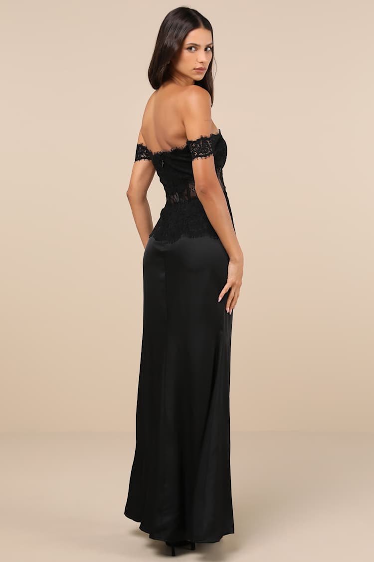 Exceptionally Exquisite Black Lace Off-the-Shoulder Maxi Dress