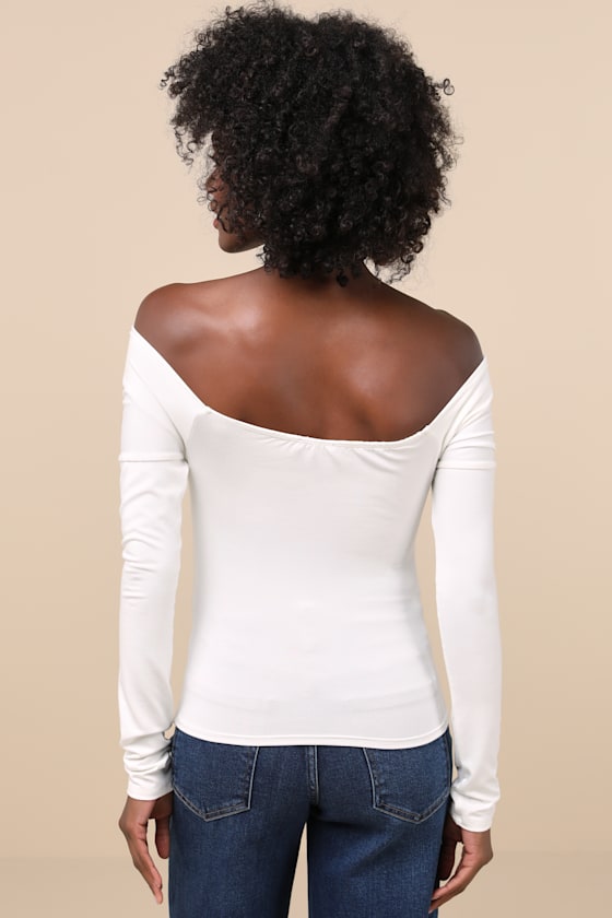 Lulus Designated Cutie Ivory Long Sleeve Surplice Top In Ivory