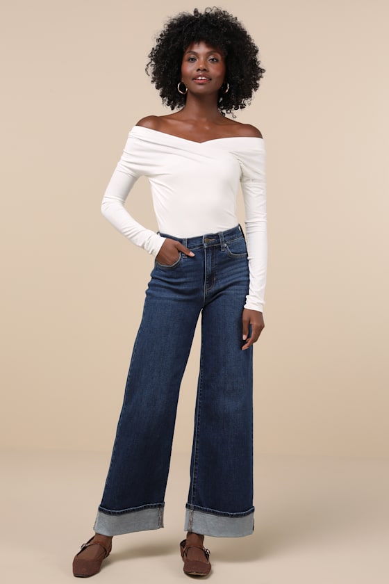 Lulus Designated Cutie Ivory Long Sleeve Surplice Top In Ivory