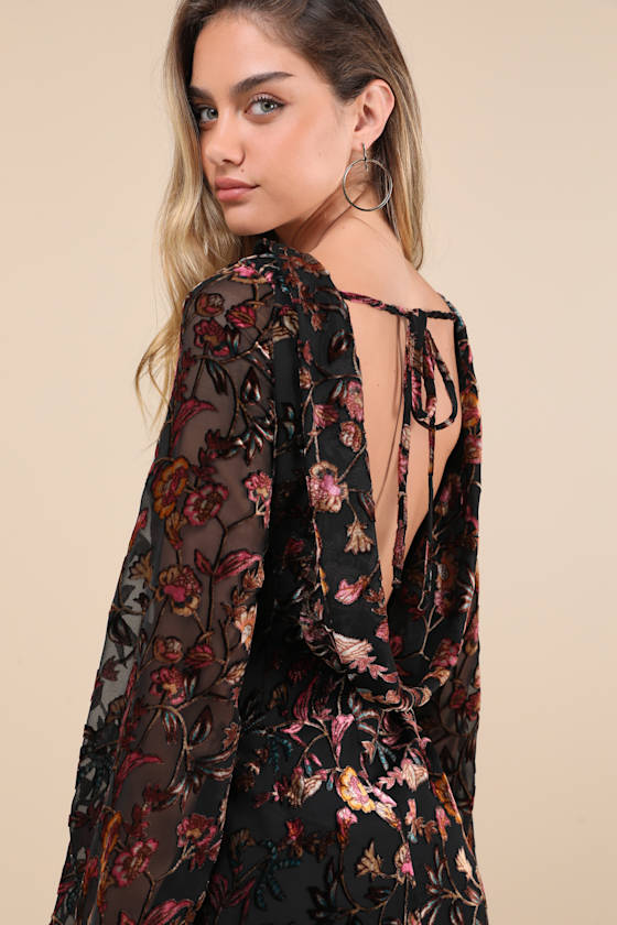 Lulus Charismatic Influence Black Burnout Velvet Cowl Back Mini Dress In Black