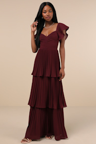 Notorious Charm Plum Purple Pleated Flutter Sleeve Maxi Dress 1