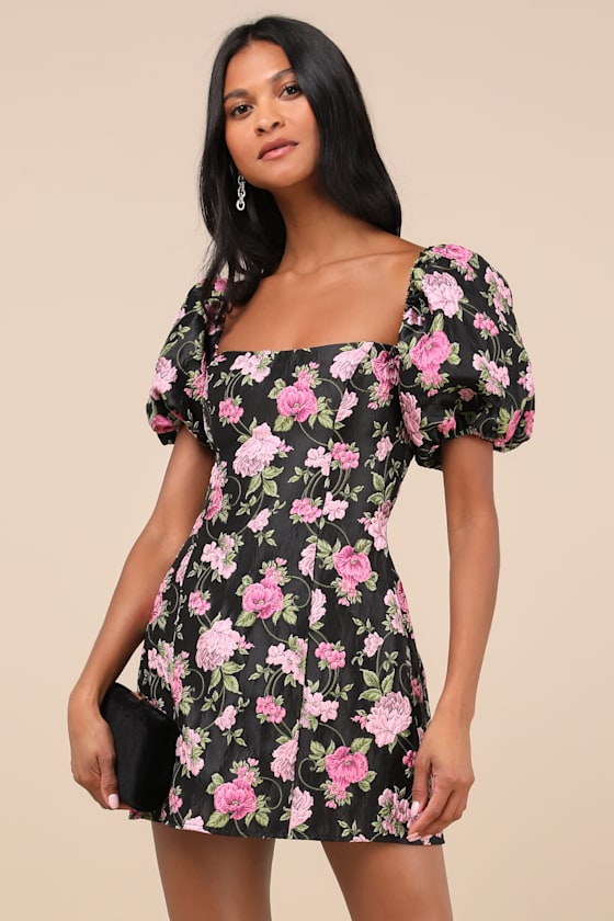 Completely Beloved Black Floral Off-the-Shoulder Mini Dress 1
