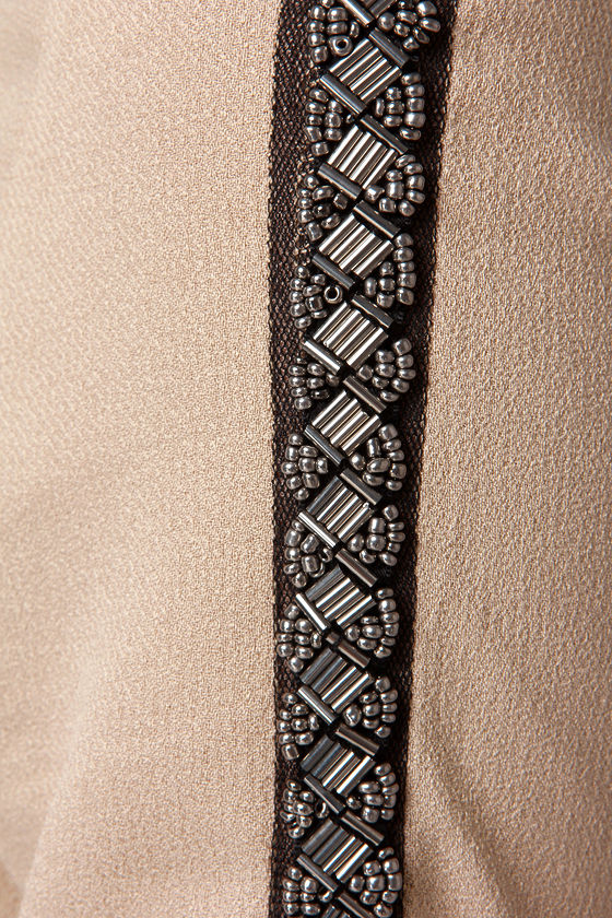 Pretty Beige Dress - Long Sleeve Dress - Beaded Dress - $59.00