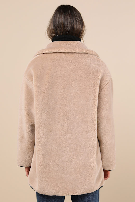 Lulus Coziest Forecast Beige Shearling Collared Toggle Coat In Beige