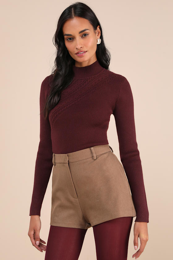 Lulus Curated Forecast Burgundy Ribbed Mock Neck Sweater Top In Burgundy