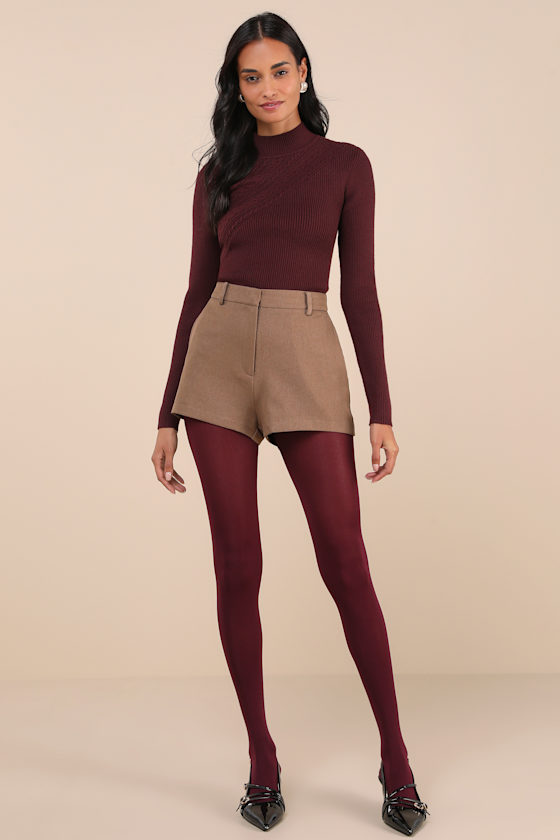 Lulus Curated Forecast Burgundy Ribbed Mock Neck Sweater Top In Burgundy