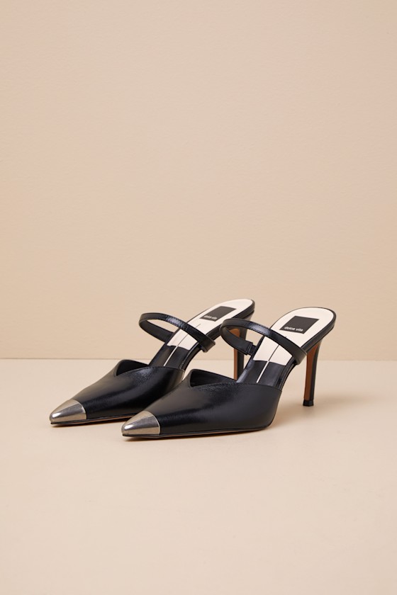 Kanika Toe Cap Midnight Leather Pointed-Toe Mule Pumps 2