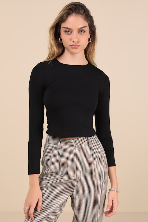 Lulus Daily Coolness Black Cutout Long Sleeve Crew Neck Top In Black