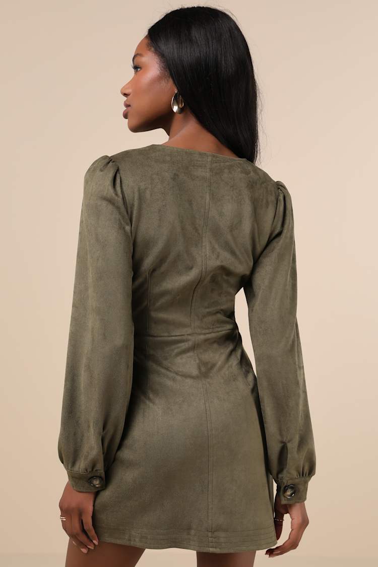 knee length dresses for ladies Stylish Suede Round Neck Long Sleeve Slim Fit Tassel Mini Dress –  prettylilygal main image 0