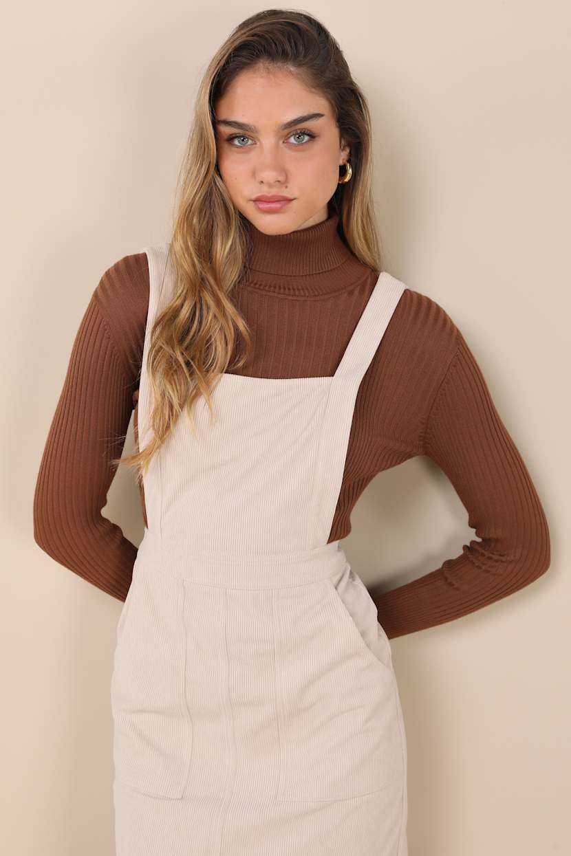 Cream Corduroy Dress - Corduroy Pinafore Dress - Retro Fashion - Lulus