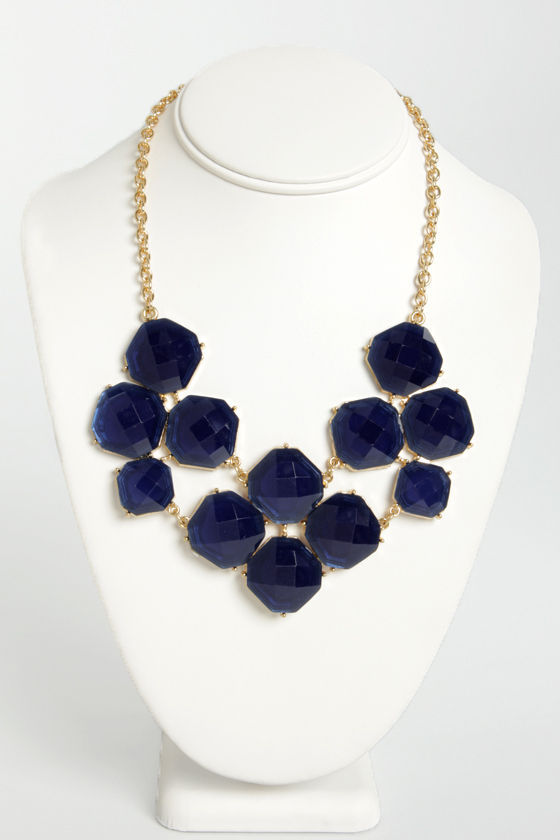 Pretty Navy Blue Necklace Bib Necklace Statement Necklace 16.00
