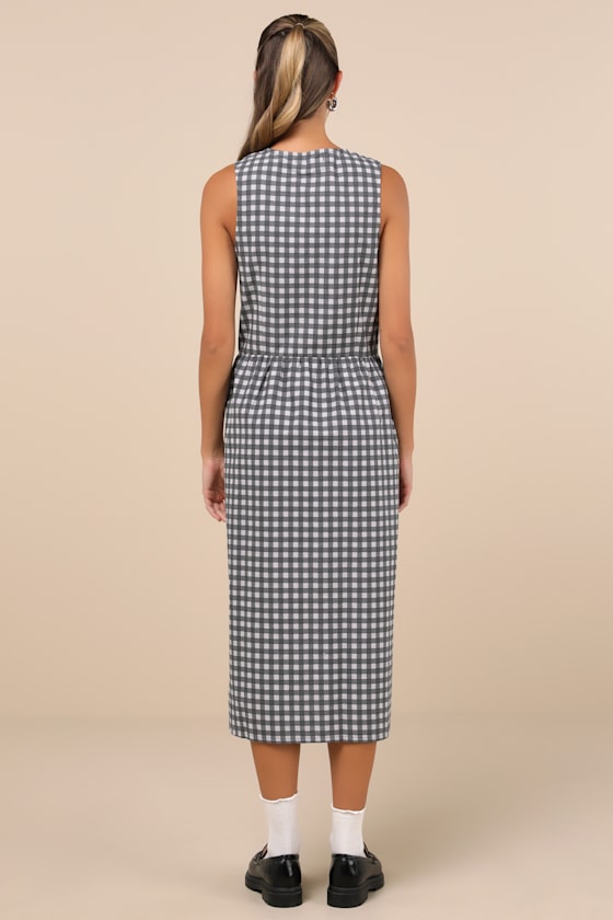 Motel Prelith Black Gingham Tie-front Midi Dress In Black