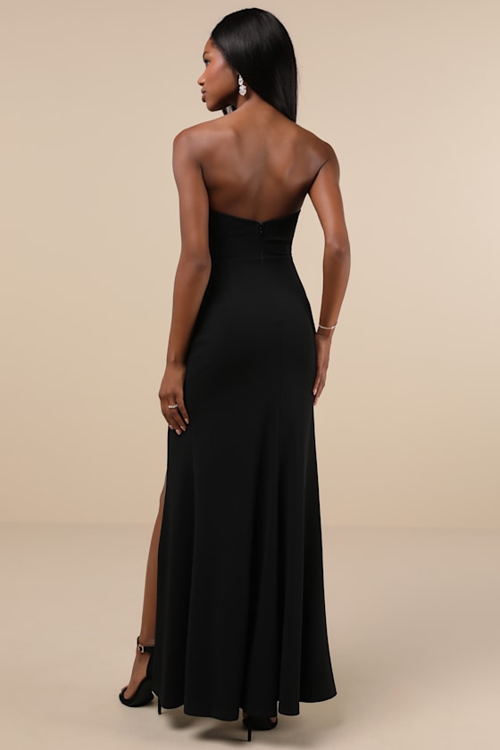 Lulus Spellbinding Allure Black Bustier Strapless Mermaid Maxi Dress In Black