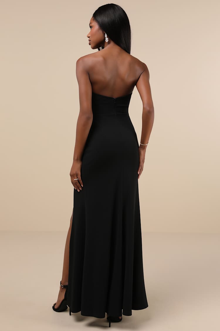 Spellbinding Allure Black Bustier Strapless Mermaid Maxi Dress