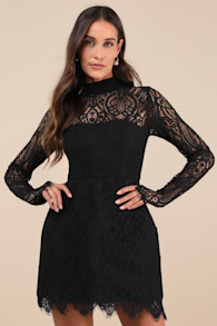 Gorgeous Attraction Black Lace Structured Long Sleeve Mini Dress 3