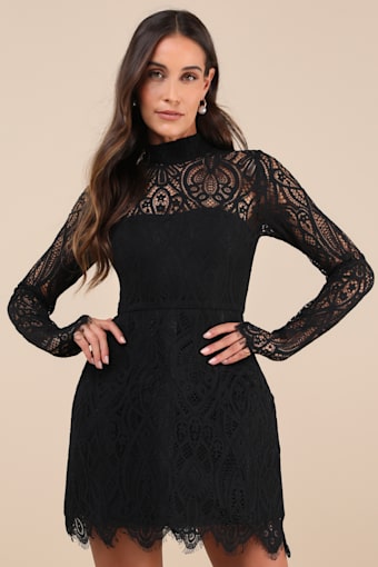 Gorgeous Attraction Black Lace Structured Long Sleeve Mini Dress 3