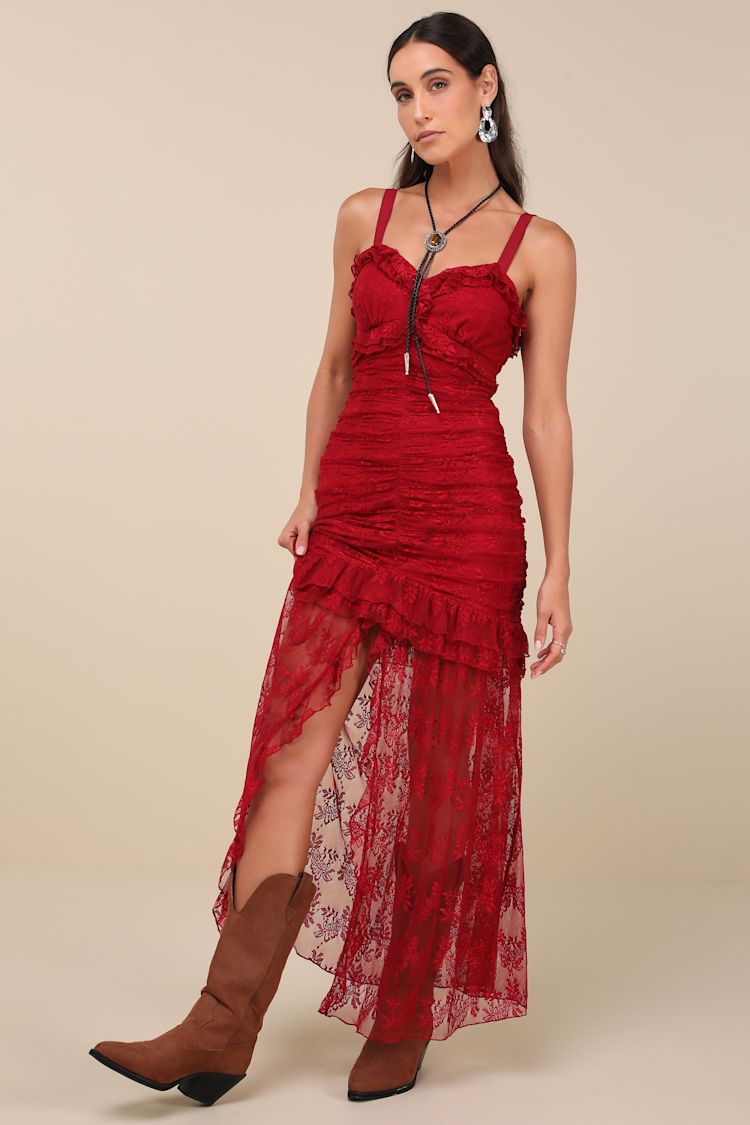 knee length dresses for ladies Camille Red Lace Dress | Dresses