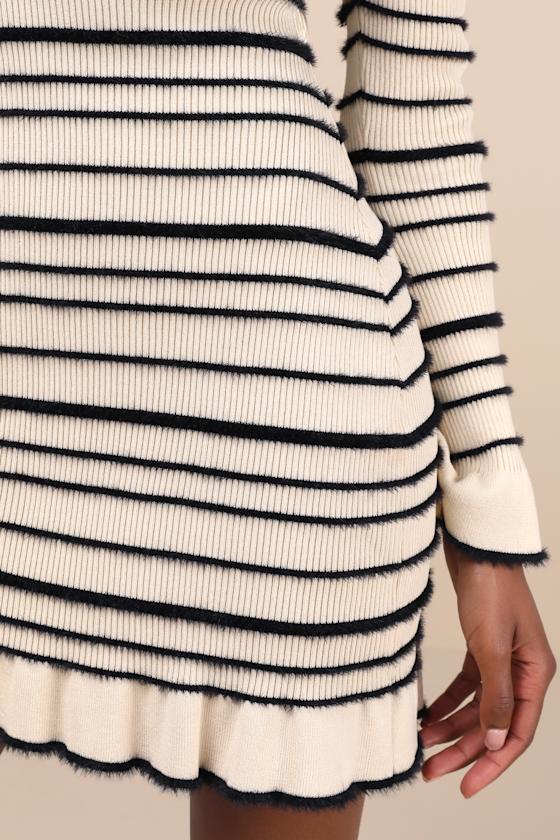 Ivory Striped Sweater Dress - Fuzzy Striped Dress - Sweater Dress - Image 4