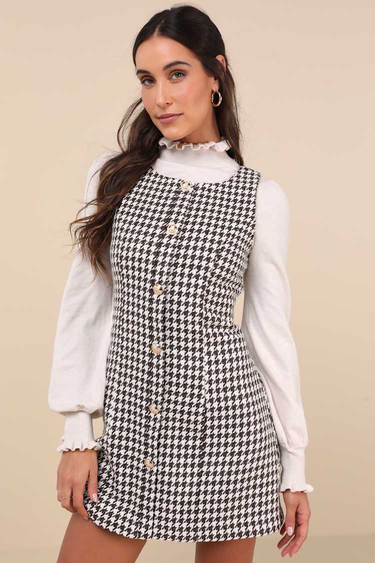 houndstooth dress brown Amy Winehouse Melon Houndstooth Pique Shirt Dress UK-16 / US-12