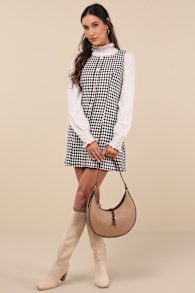 Coveted Poise Brown Houndstooth Button-Front Shift Mini Dress 3