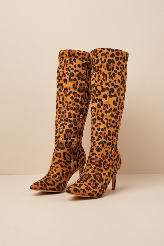 Silva Leopard Suede Pointed-Toe Knee-High Boots 1