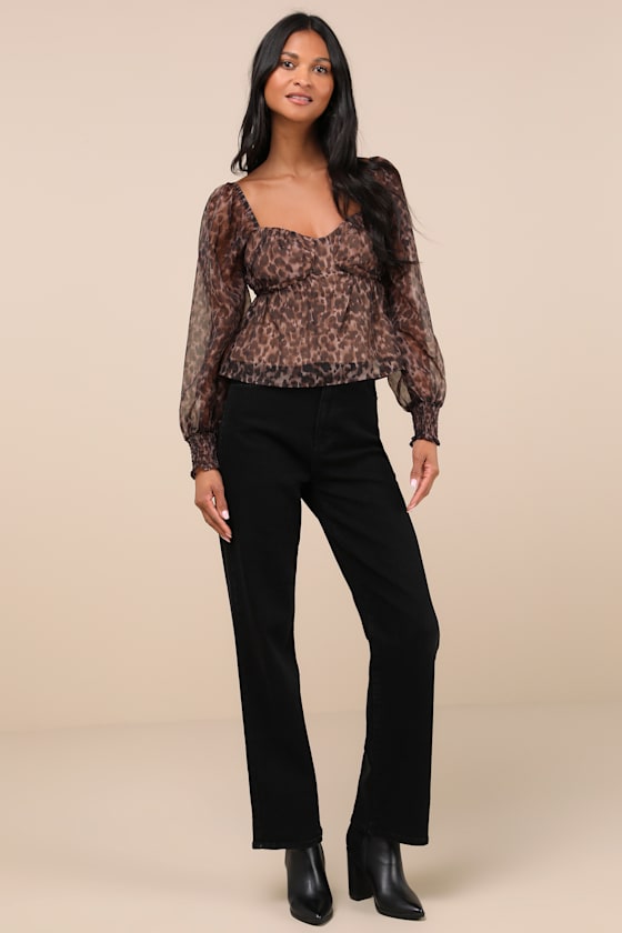 Lulus Chicly Fierce Brown Leopard Print Organza Cropped Top In Brown