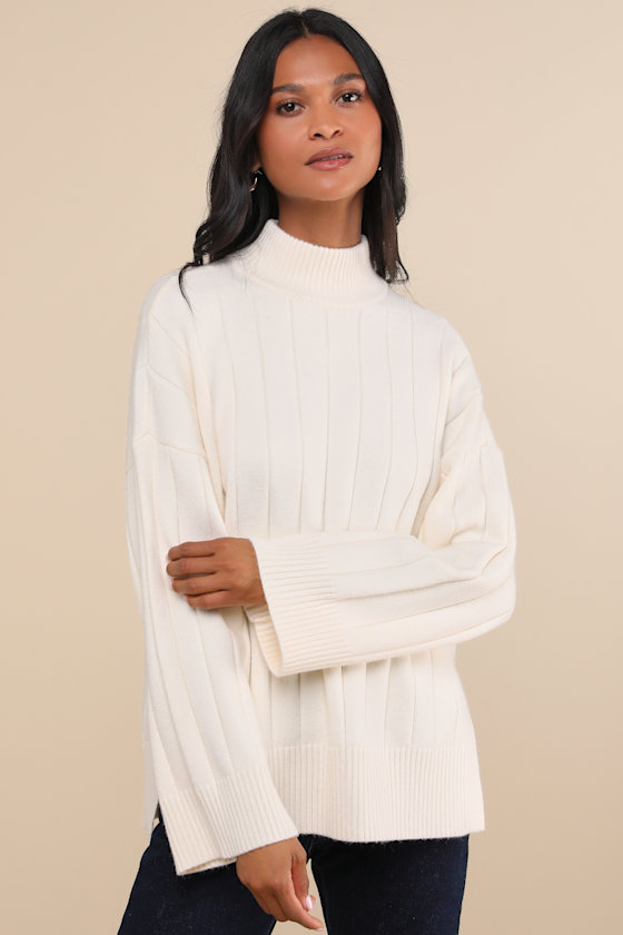 Wine Contrast Ivory Trim Mock Neck Sweater