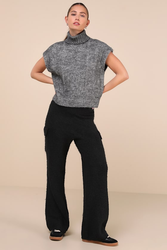 Lulus Signature Sunday Black Knit Sweater Pants In Black