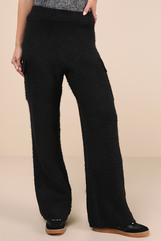 Lulus Signature Sunday Black Knit Sweater Pants In Black