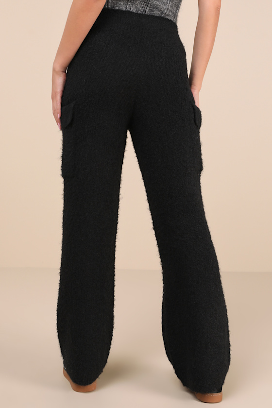 Lulus Signature Sunday Black Knit Sweater Pants In Black