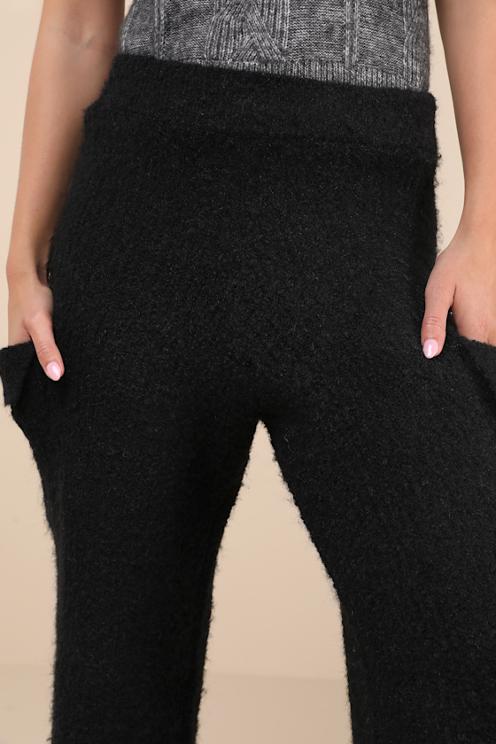 Lulus Signature Sunday Black Knit Sweater Pants In Black