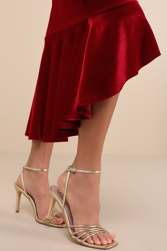 Lulus How Much I Care Wine Red Velvet Off-the-shoulder Midi Dress In Wine Red