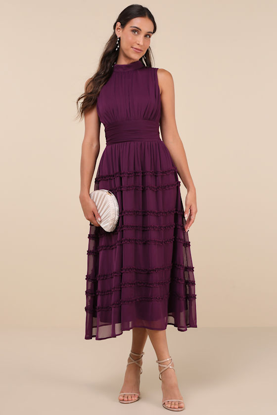 Lulus Happily Sweet Purple Mock Neck Backless Midi Dress In Purple