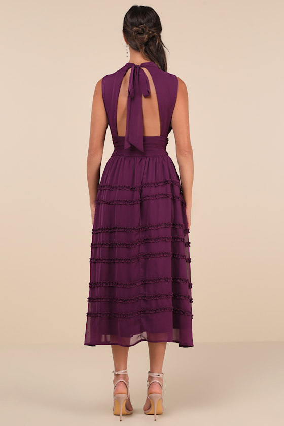 Lulus Happily Sweet Purple Mock Neck Backless Midi Dress In Purple