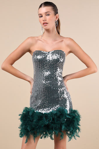 Especially Fabulous Emerald Sequin Feather Strapless Mini Dress