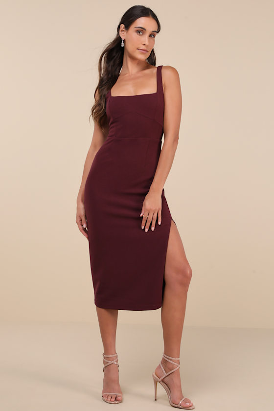 Lulus Vibrant Allure Plum Square Neck Sleeveless Bodycon Midi Dress In Purple