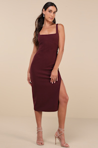 Vibrant Allure Plum Square Neck Sleeveless Bodycon Midi Dress 4