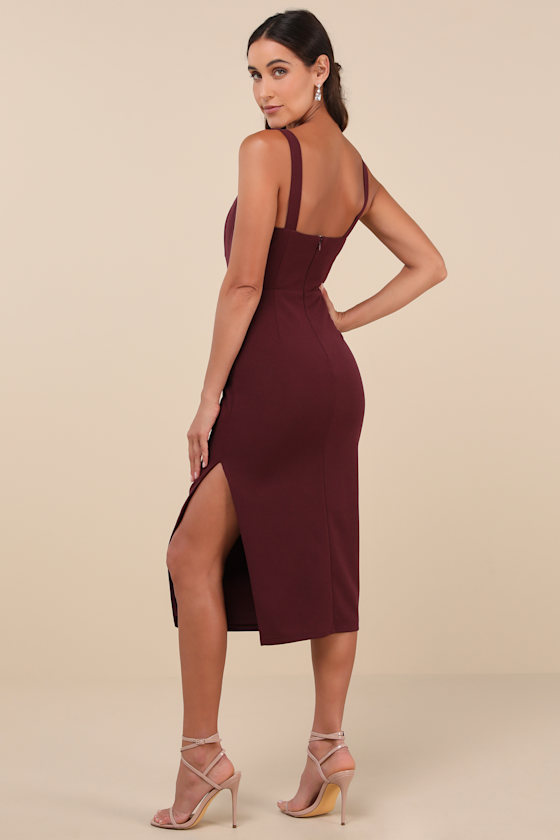 Vibrant Allure Plum Square Neck Sleeveless Bodycon Midi Dress 3