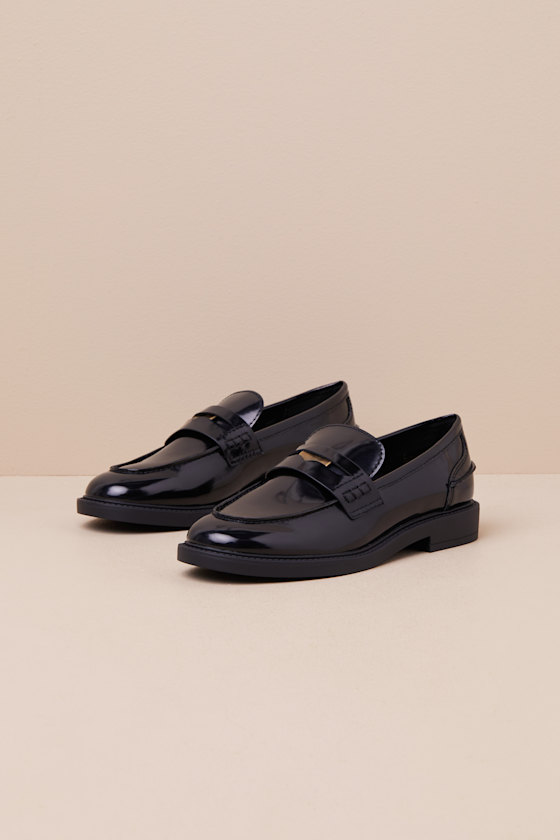 Lulus Halliday Black Patent Penny Loafers In Black