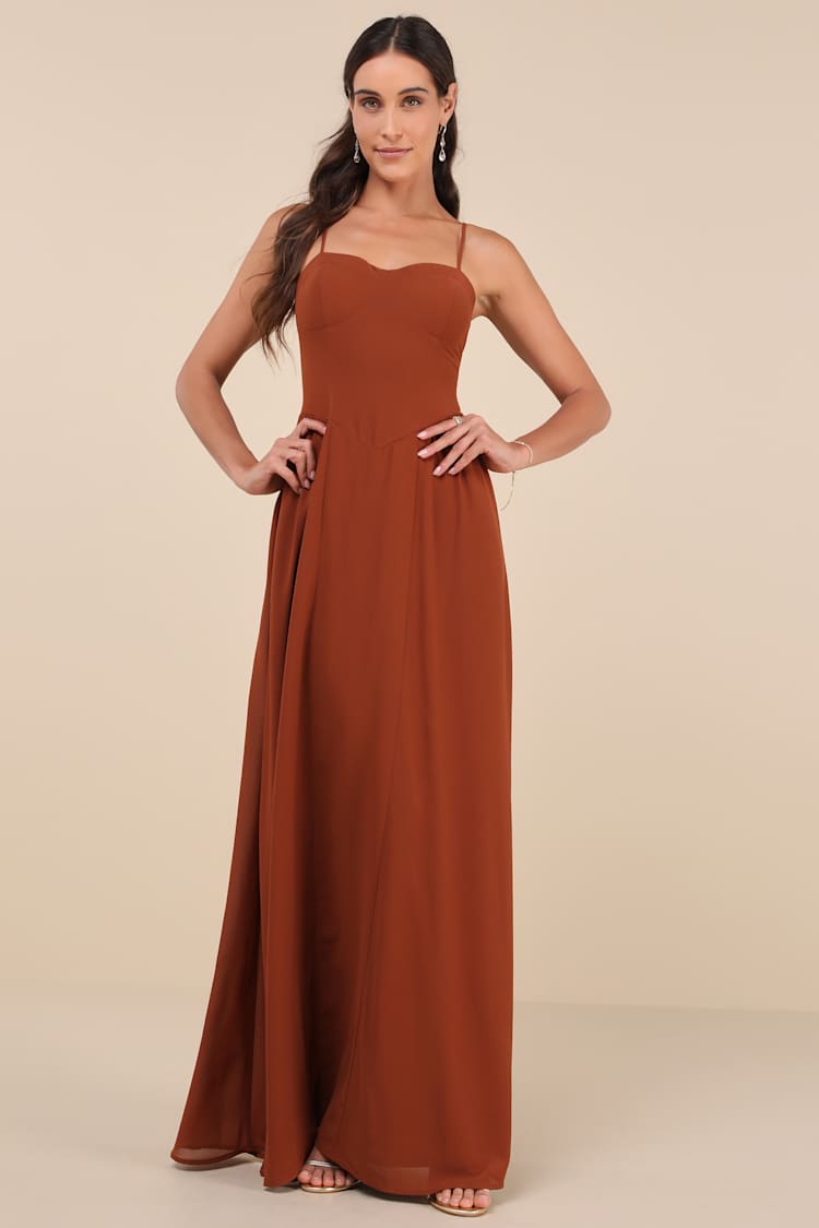 knee length dresses for ladies Chestnut Drop Waist Maxi Dress Brown main image 1