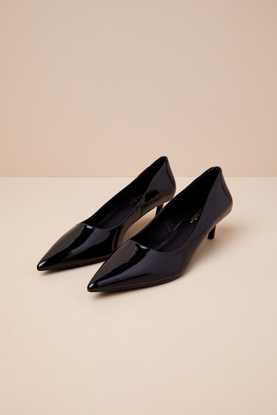Lulus Emie Black Patent Kitten Heel Pumps In Black