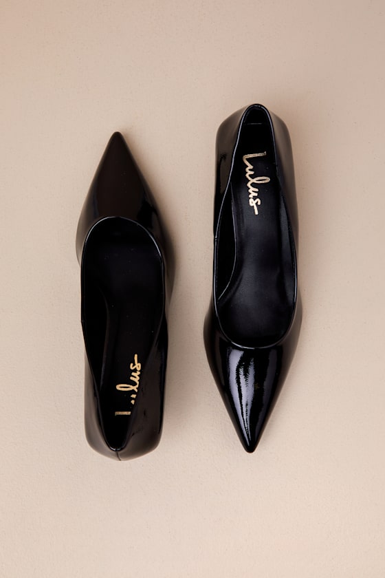 Lulus Emie Black Patent Kitten Heel Pumps In Black